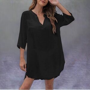 Wilfred Black Tunic 3/4 Sleeve V Neck Dress Size XXS